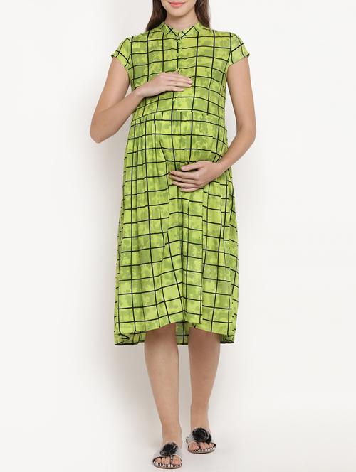 checkered maternity wear dress - 16091239 - Very Small Image - 1