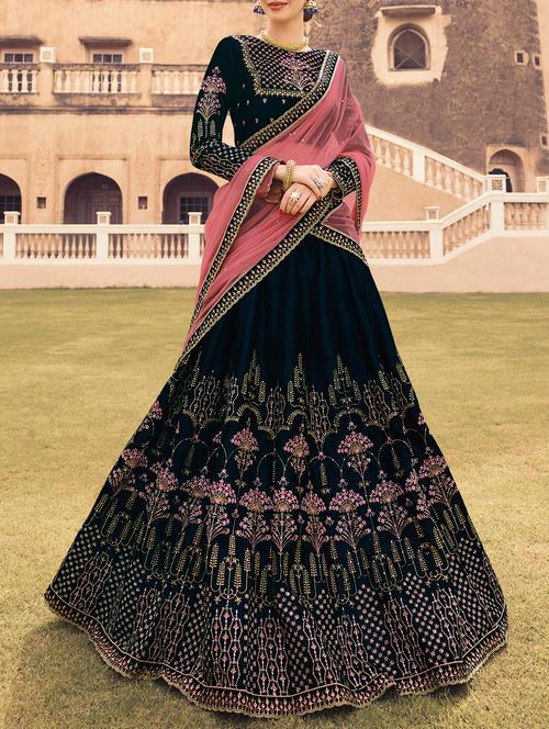 floral embroidered flared lehenga - 16091259 - Very Small Image - 1