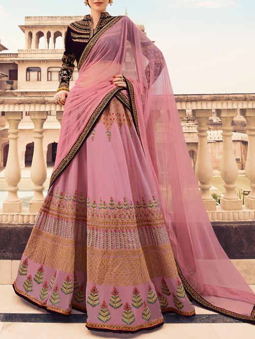 floral embroidered flared lehenga - 16091262 - Very Small Image - 1