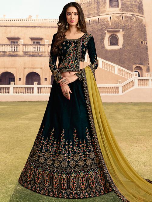 floral embroidered flared lehenga - 16091263 - Very Small Image - 1