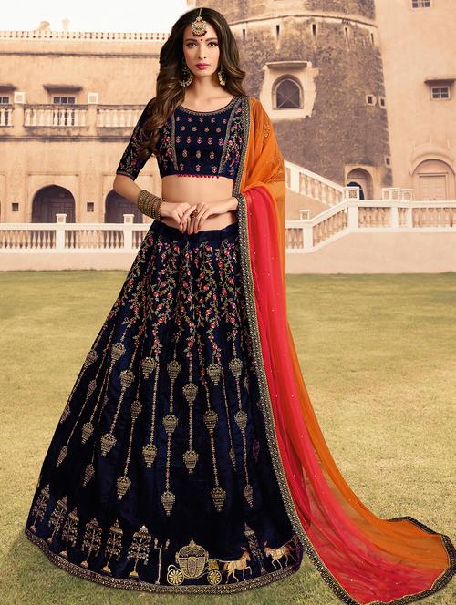 floral embroidered flared lehenga - 16091264 - Very Small Image - 1