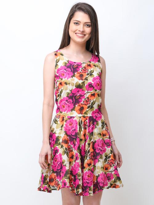 sleeveless floral flared dress - 16091940 - Very Small Image - 1
