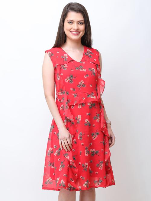 ruffle detail floral a-line dress - 16091941 - Very Small Image - 1