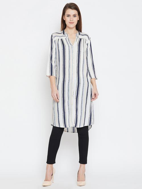 mandarin neck striped shirt tunic - 16091960 - Very Small Image - 1