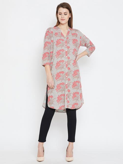 gather detail floral shirt tunic - 16091962 - Very Small Image - 1