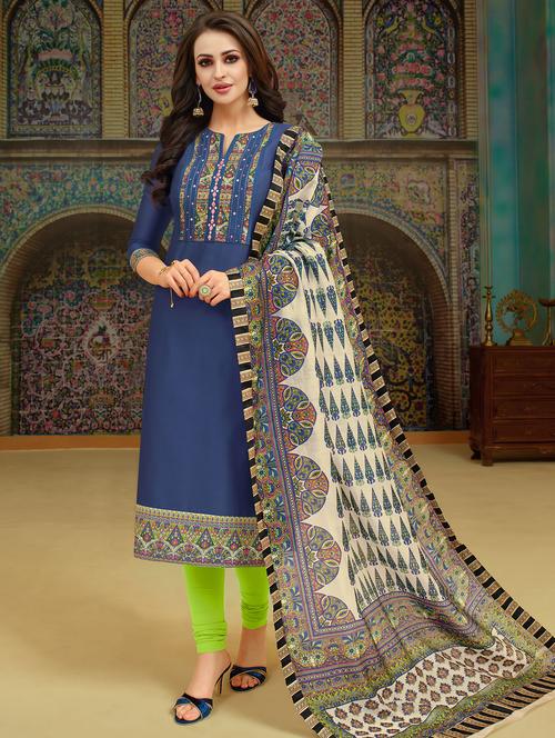 printed churidaar unstitched suit - 16091990 - Very Small Image - 1