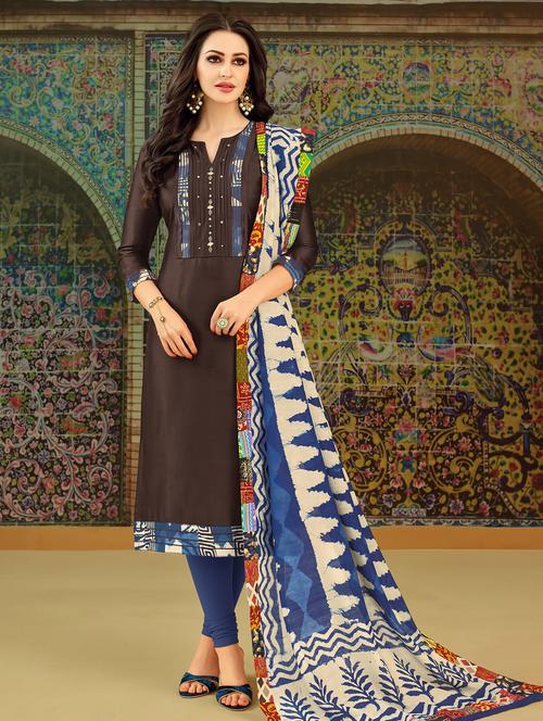 printed churidaar unstitched suit - 16091992 - Very Small Image - 1