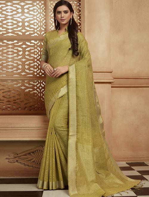 checkered zari motif olive kanjivaram saree with blouse - 16092840 - Very Small Image - 1