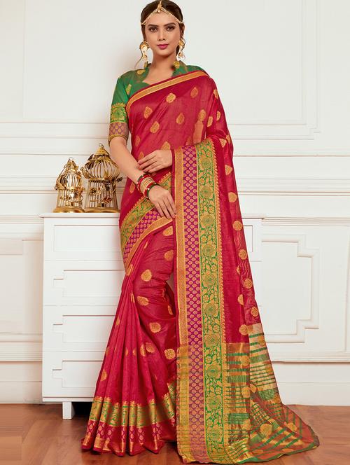 zari motifs red kanjivaram saree with blouse - 16092848 - Very Small Image - 1