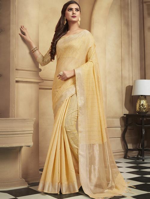 checkered zari motif yellow kanjivaram saree with blouse - 16092849 - Very Small Image - 1