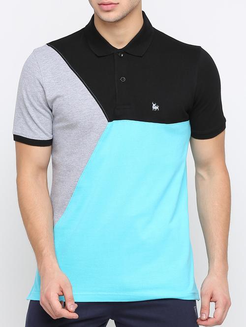 turquoise color block polo t-shirt - 16093066 - Very Small Image - 1
