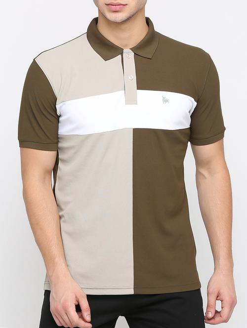 brown color block cut & sew t-shirt - 16093068 - Very Small Image - 1
