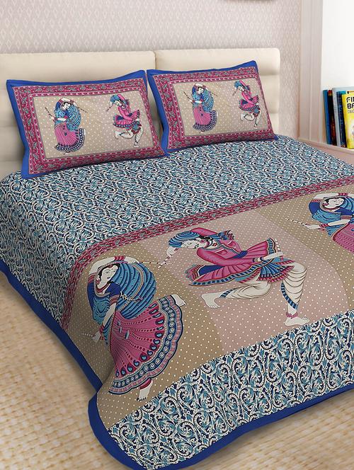 jaipuri cotton double bedsheet with 2 pillow covers - 16093452 - Very Small Image - 1