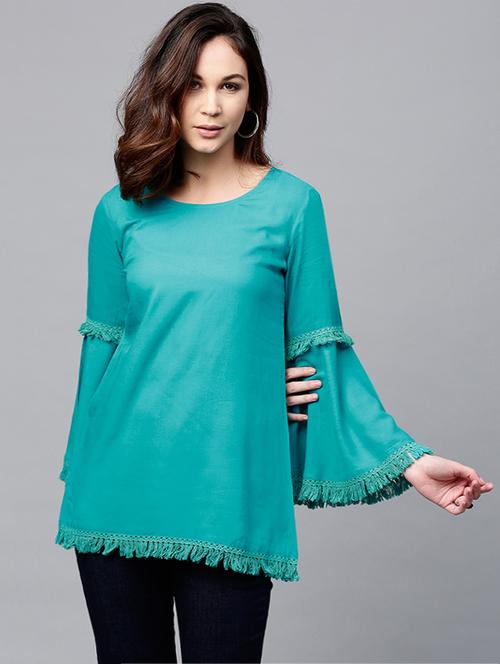 fringed lace bell sleeved tunic - 16094170 - Very Small Image - 1