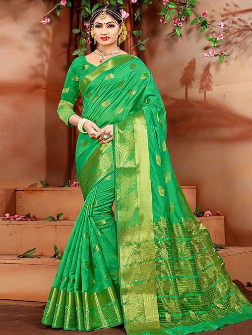 ethnic zari motifs kanjivaram saree with blouse - 16095261 - Very Small Image - 1