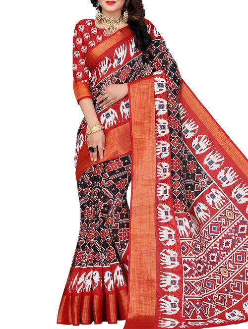 ikat black printed saree with blouse - 16095496 - Very Small Image - 1