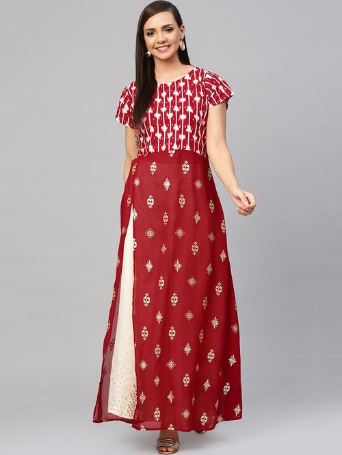 ikat print front slit a-line kurta - 16095591 - Very Small Image - 1