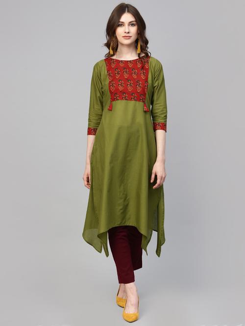 printed yoke asymmetric kurta - 16095609 - Very Small Image - 1