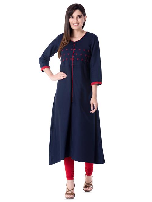 embroidered navy blue kurta - 16095881 - Very Small Image - 1