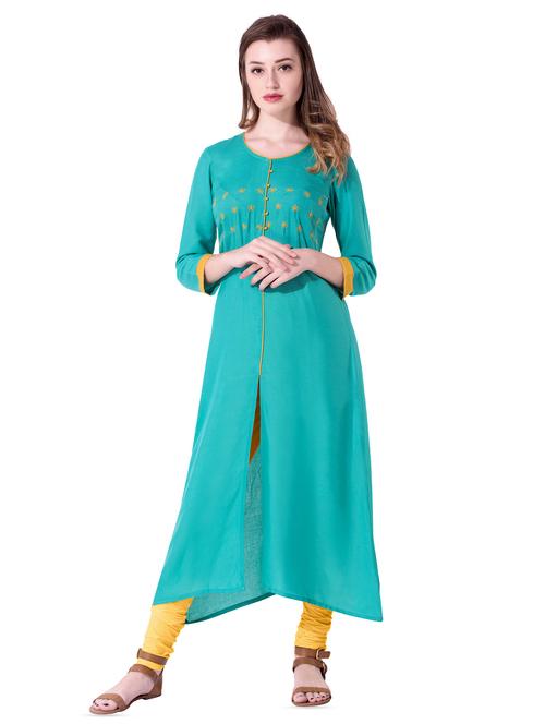 embroidered turquoise kurta - 16095882 - Very Small Image - 1