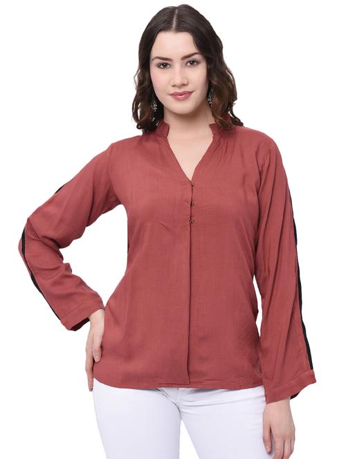 mandarin neck pleat detail top - 16095899 - Very Small Image - 1
