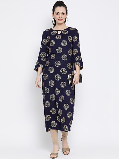 foil printed straight kurta - 16096054 - Very Small Image - 1