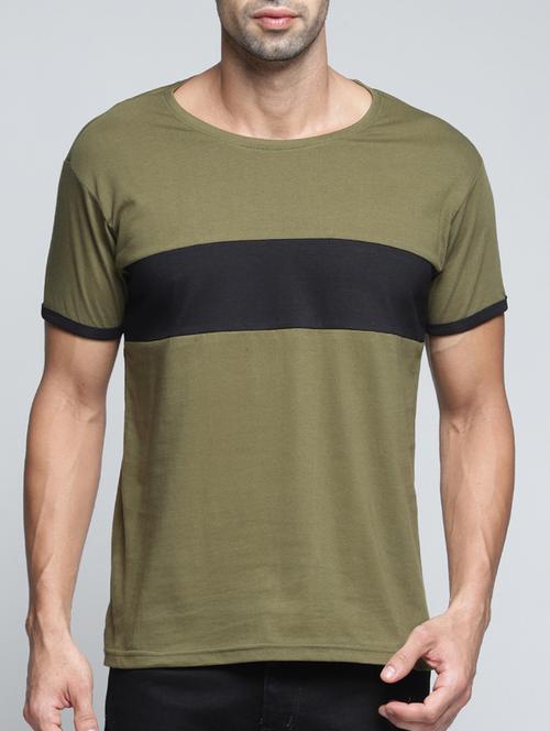 olive green color block t-shirt - 16096085 - Very Small Image - 1