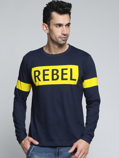 navy blue typographic chest print t-shirt - 16096150 - Very Small Image - 1
