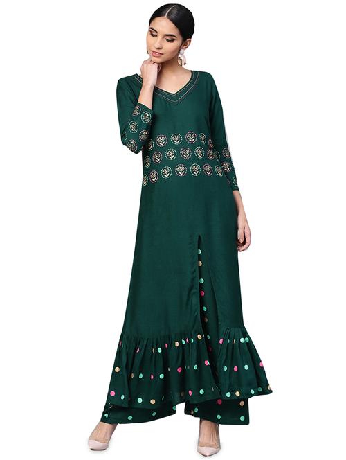 foil printed kurta with palazzo set - 16097552 - Very Small Image - 1