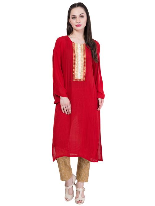embroidered straight kurta - 16097609 - Very Small Image - 1