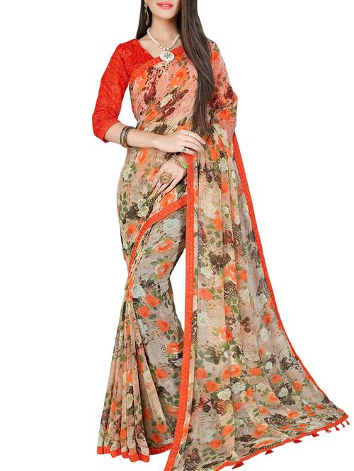 floral printed saree - 16097629 - Very Small Image - 1