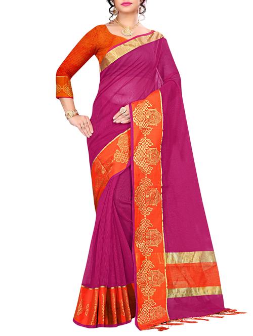 contrast zari bordered saree - 16097636 - Very Small Image - 1