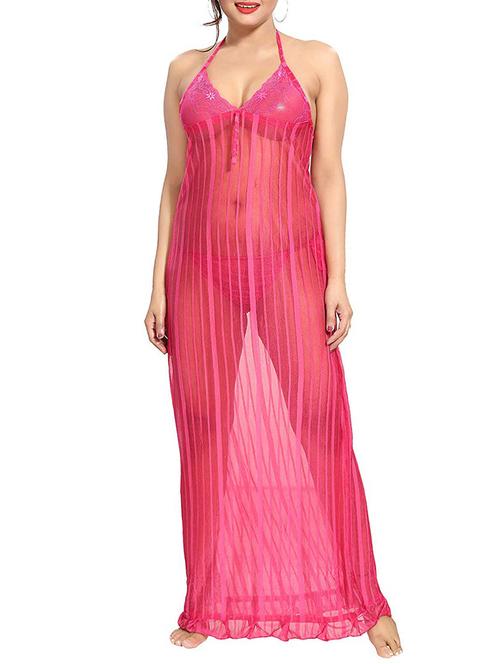 halter neck lace detail nighty with panty - 16098339 - Very Small Image - 1