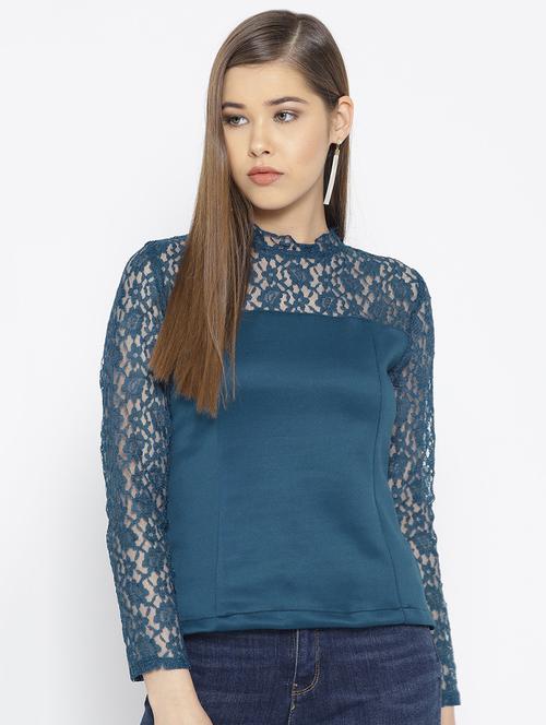 floral lace mock neck top - 16098890 - Very Small Image - 1