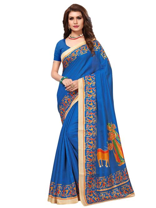 kalamkari blue printed saree - 16098922 - Very Small Image - 1