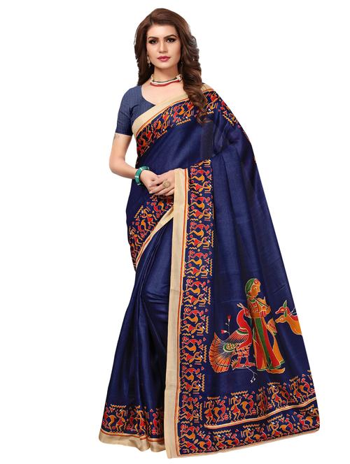 kalamkari blue printed saree - 16098925 - Very Small Image - 1