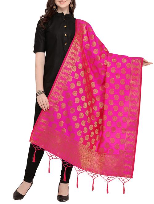 magenta paisley zari motif banarasi dupatta - 16098946 - Very Small Image - 1