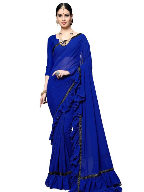ruffle lace border fusion saree with blouse - 16099028 - Very Small Image - 1