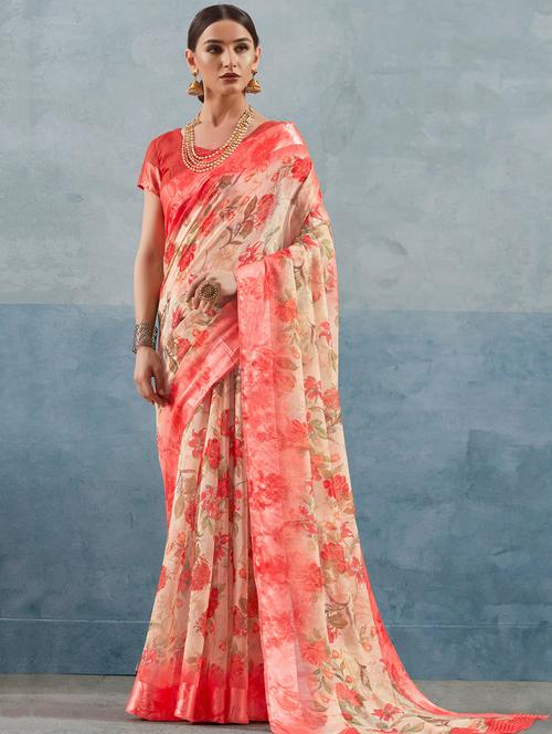 digital floral printed saree with blouse - 16099082 - Very Small Image - 1