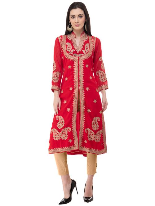 embroidered high slit kurta - 16099109 - Very Small Image - 1