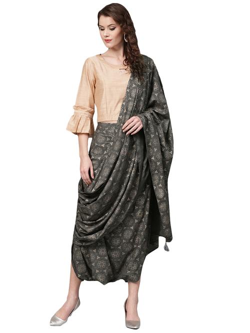 foil printed fusion palazzo saree with blouse - 16100471 - Very Small Image - 1