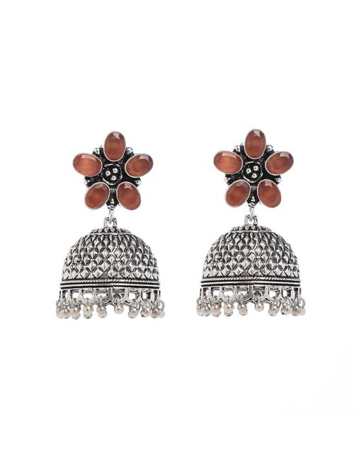 orange metal jhumka earring - 16100788 - Very Small Image - 1