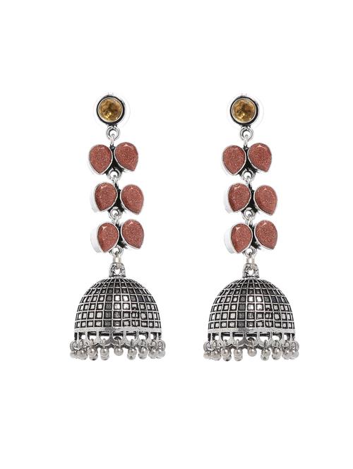 orange metal jhumka earring - 16100804 - Very Small Image - 1