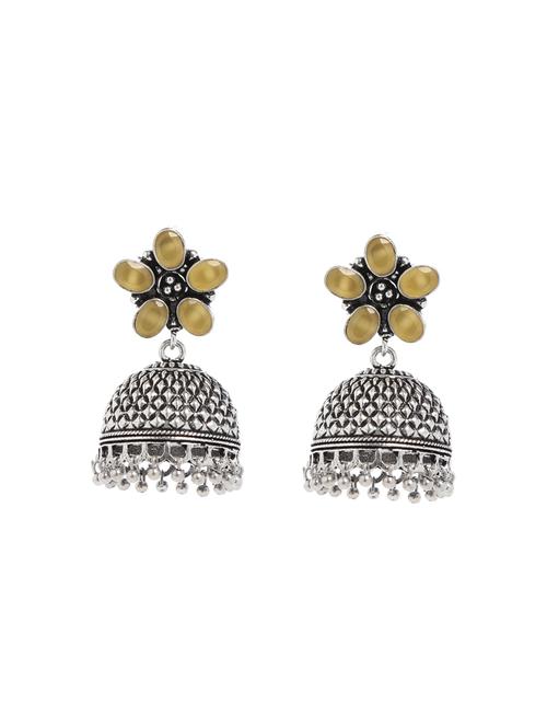 yellow metal jhumka earring - 16100809 - Very Small Image - 1