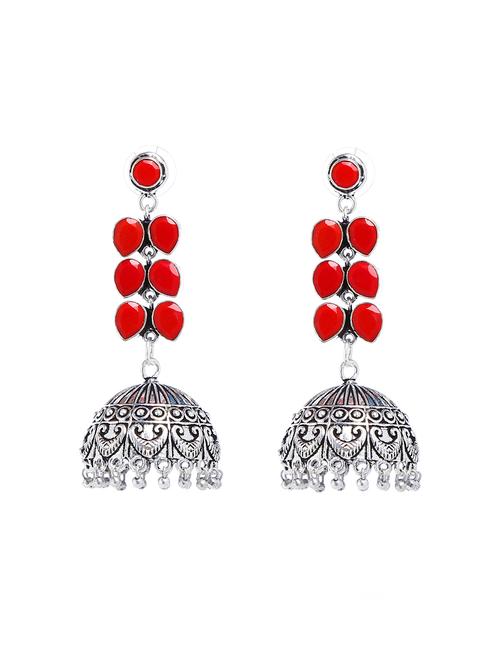 red metal jhumka earring - 16100843 - Very Small Image - 1