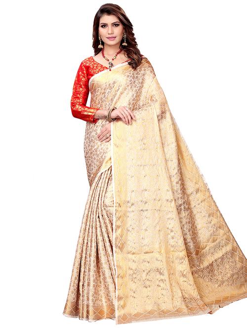 zari motifs beige woven saree with blouse - 16103428 - Very Small Image - 1
