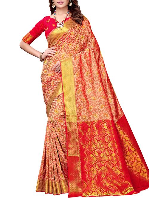 paisley zari motifs banarasi saree with blouse - 16103433 - Very Small Image - 1