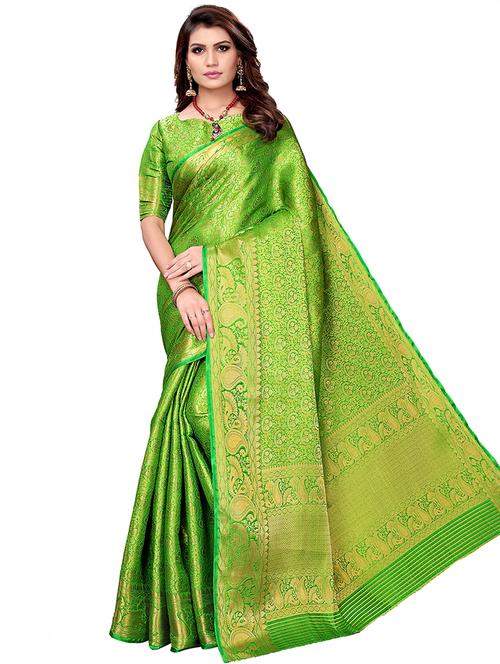 floral zari motifs banarasi saree with blouse - 16103436 - Very Small Image - 1