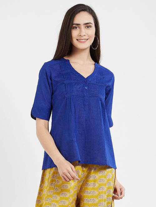 v-neck dobby top - 16104343 - Very Small Image - 1