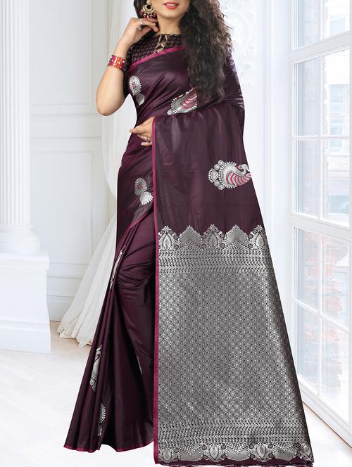 silver zari motifs magenta kanjivaram saree with blouse - 16104509 - Very Small Image - 1